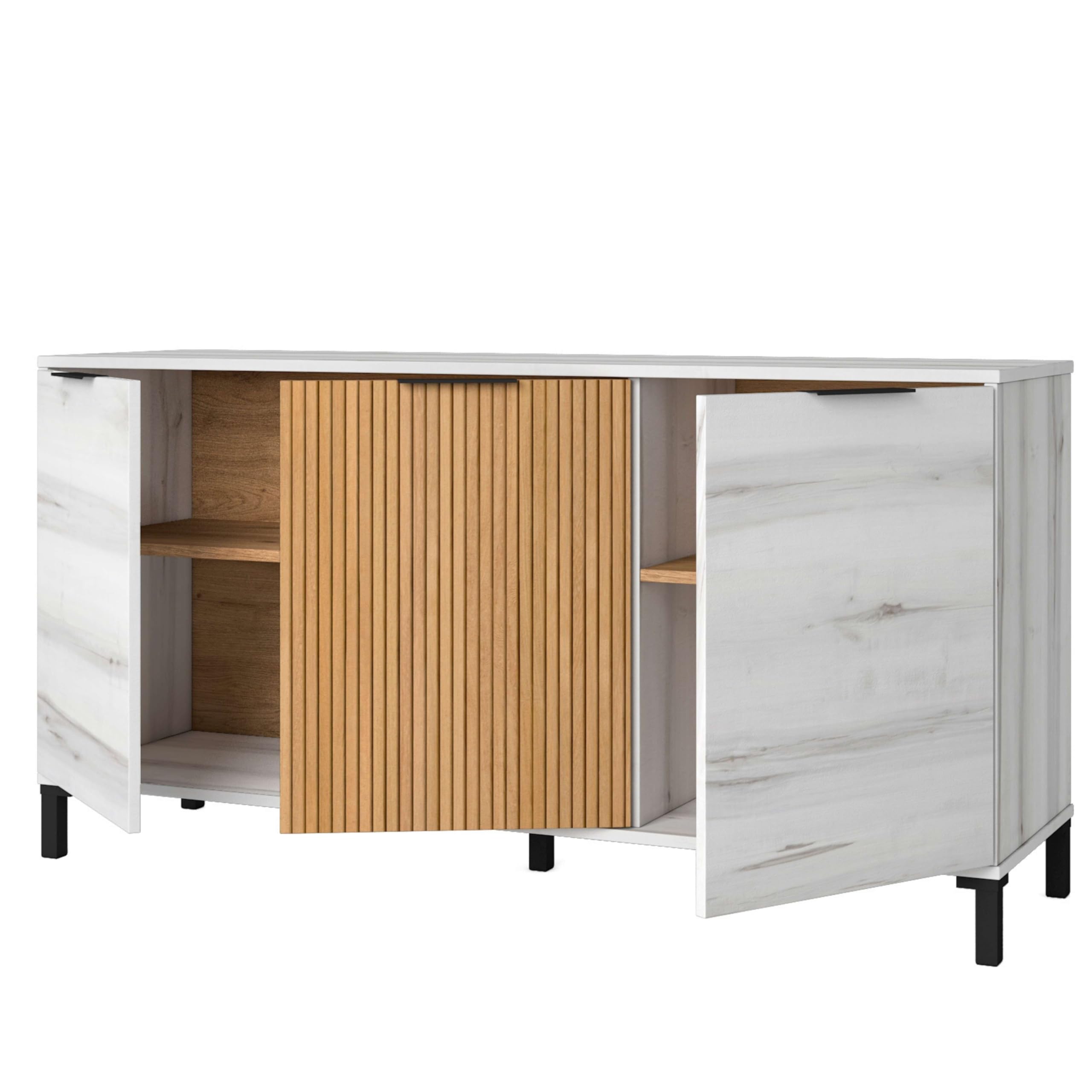Miroytengo Conjunto de Muebles de Salón Comedor Tokio Estilo Nórdico en Color Blanco Albo y Roble Rayado (Aparador + Mesa de Centro + Mueble de TV)