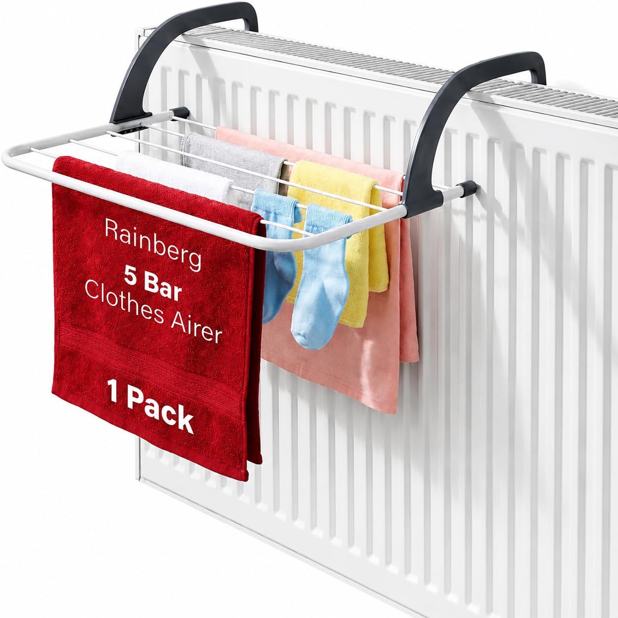 Rainberg 5 Bar Radiator Clothes Airer Rack, Foldable Clothes Airer with Adjustable Arms, Laundry Dryers Clothes, Hanging Drying Rack (Pack of 1)