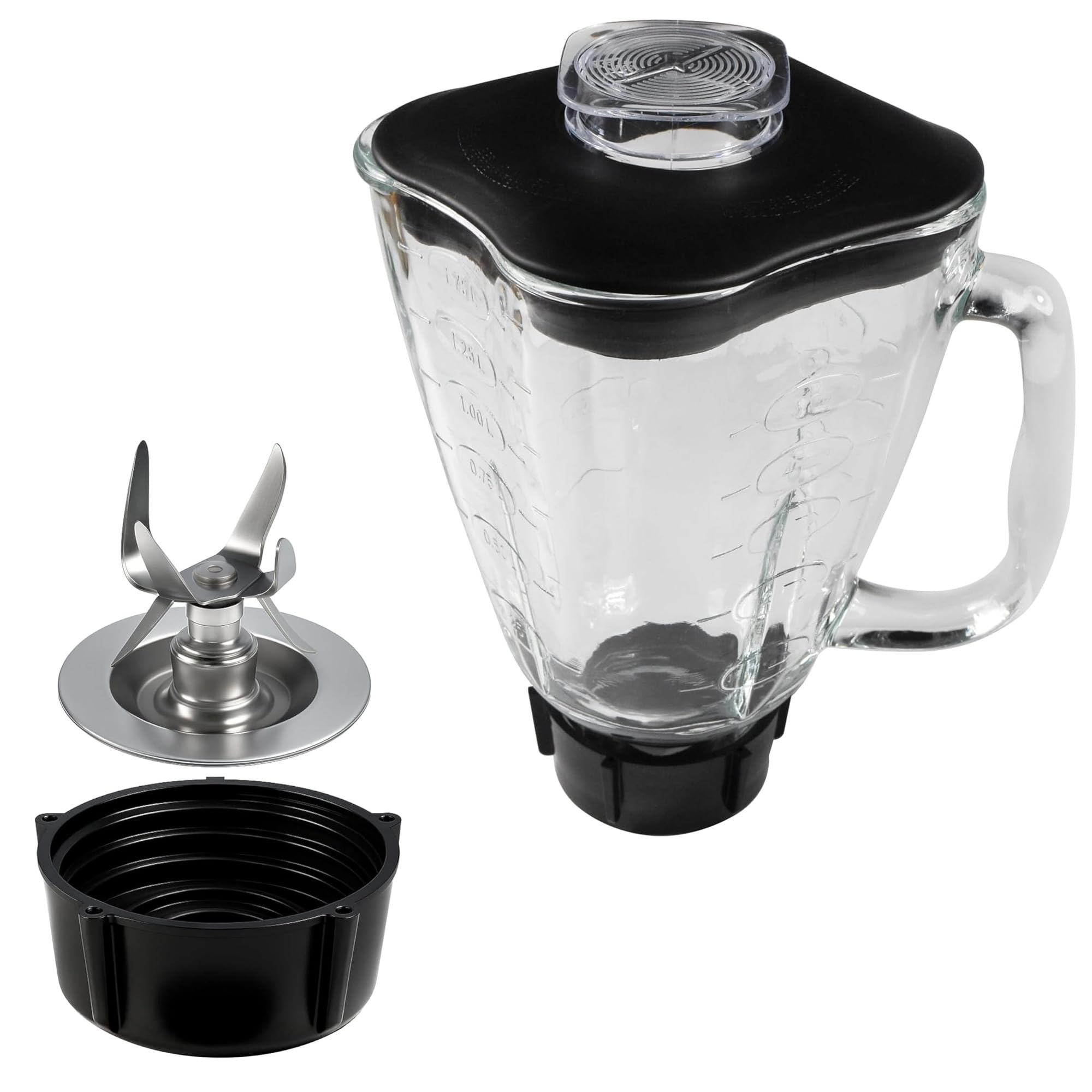 HQRP Juego de tarros de vidrio de repuesto compatible con licuadora Oster Osterizer, 004954-011-090 014709-156-000 004902-003-NP0 084036000000, jarra de 1.75 L, capacidad de 0.46 galones