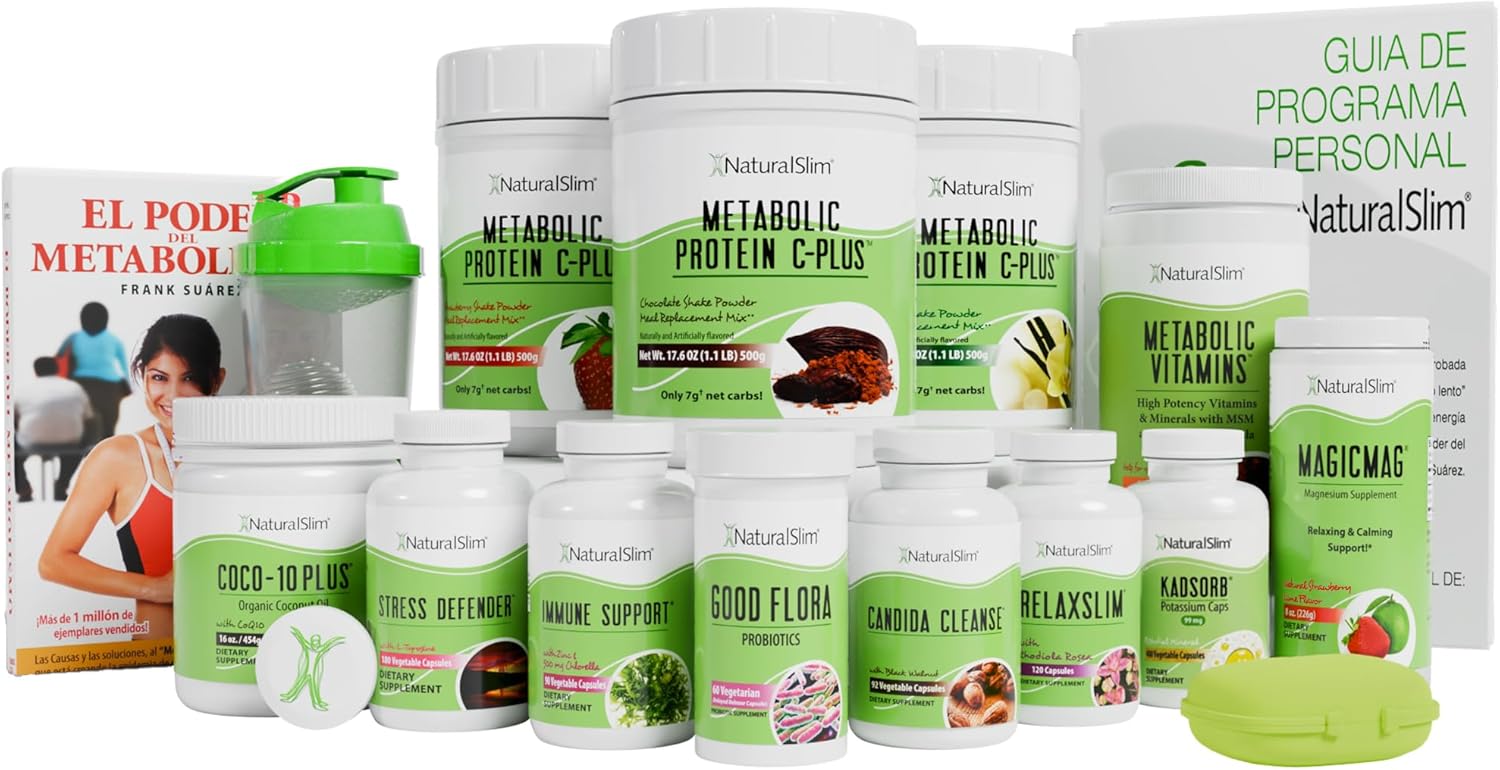NaturalSlim Personal Program Wellness Kit – Ashwagandha, Magnesium Citrate, Whey Protein & Candida Cleanse Supplements with El Poder del Metabolismo Book, Personal Program Guide & Weekly Consultation
