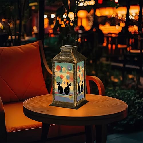 Miniatura 7 de Solar Lantern Mid Century Black Cat Retro Atomic Starburst Modern Abstract Geometric Garden Hanging Lantern Waterproof Solar Powered Lighting
