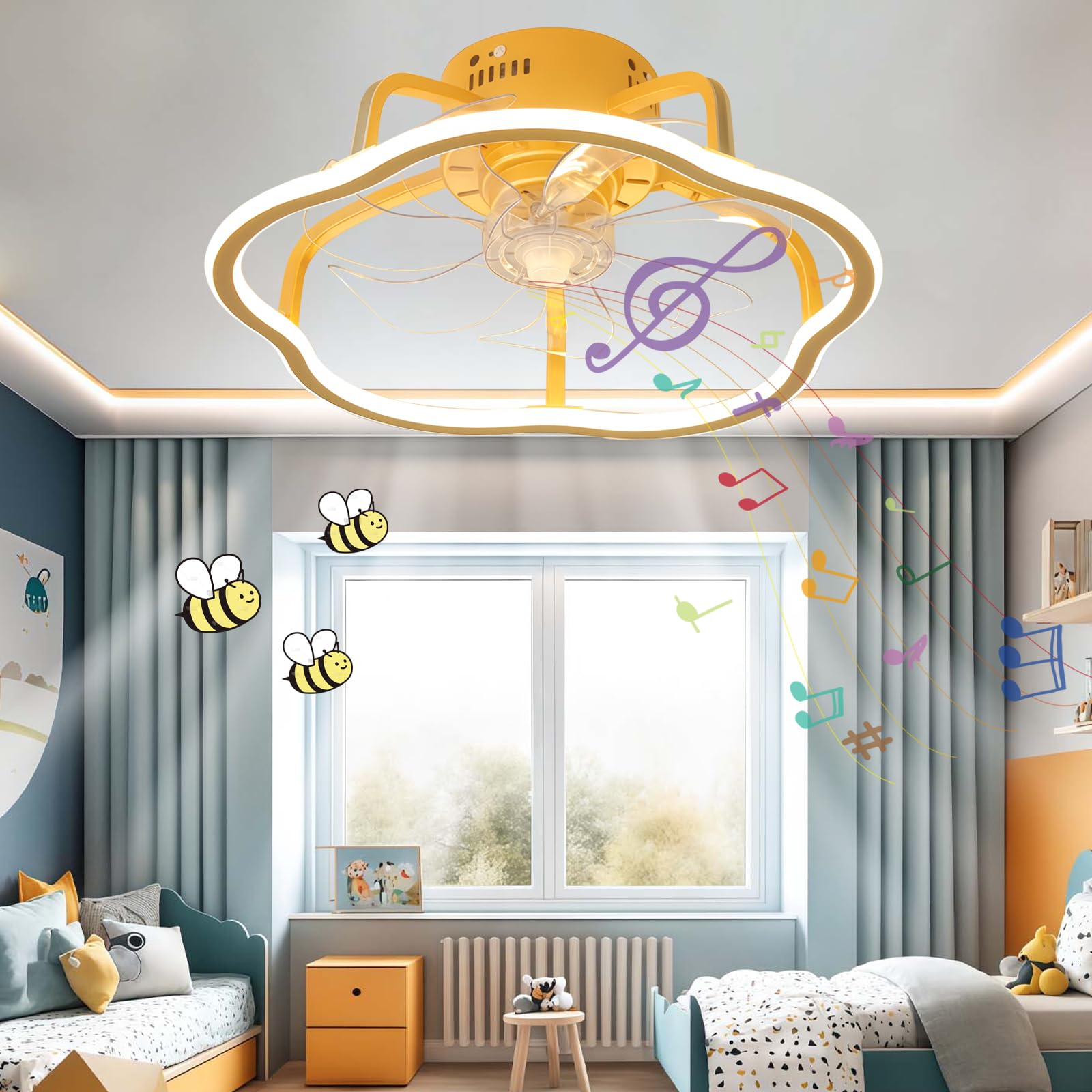 HXYSXHJUO Ceiling Fans with Lights and Remote for Kids Room, Modern Fan Lamps Bedroom, Silent Reversible Light Ceiling, Dimmable,6 Speed,3 Temperature, Lounge-Gold