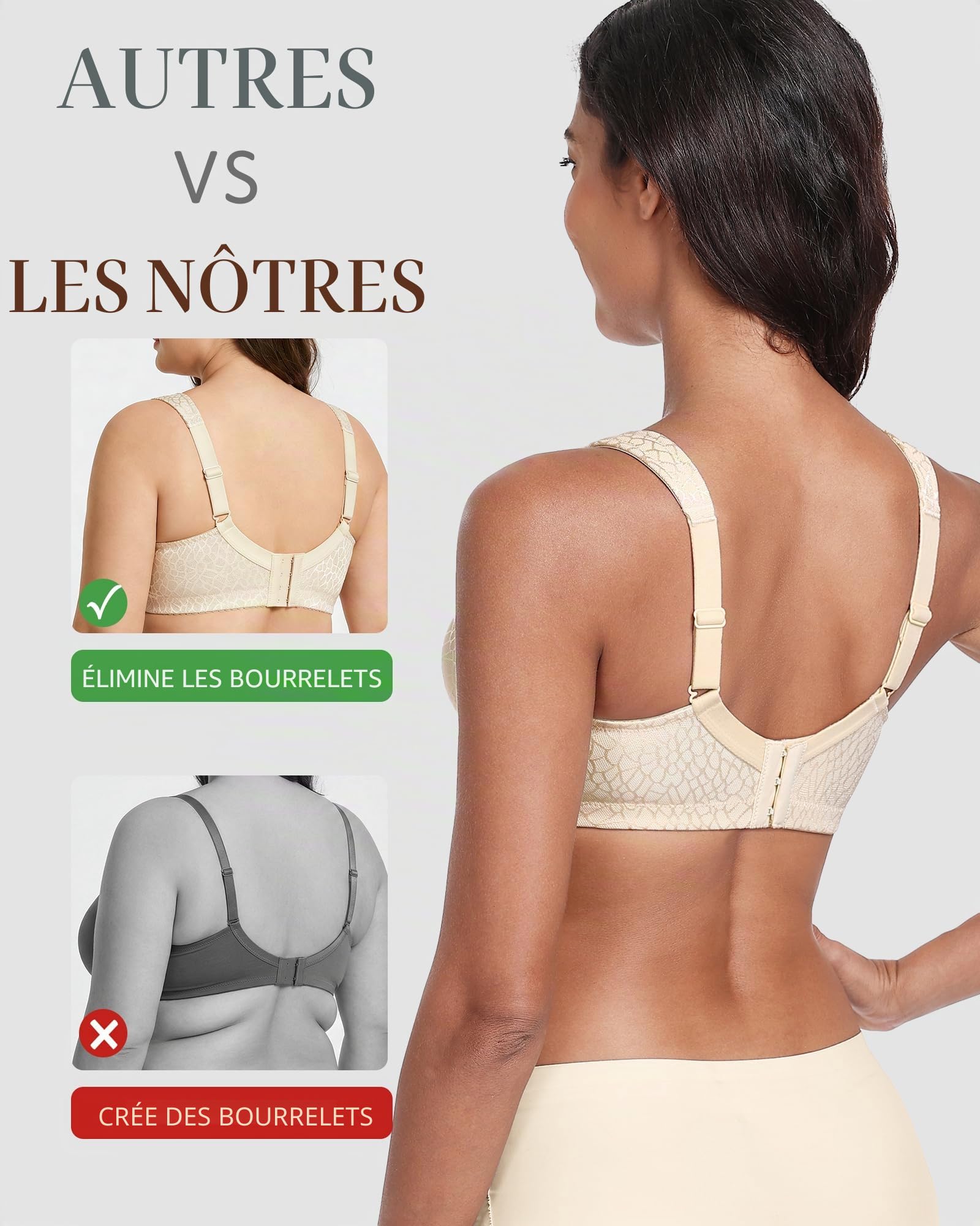 Lemorosy Soutien-Gorge Minimiseur Femme sans Armature(Beige,90E) | Grandes Tailles Confort Bonnets emboîtants Sans rembourrage Bretelles larges Pour un usage quotidien