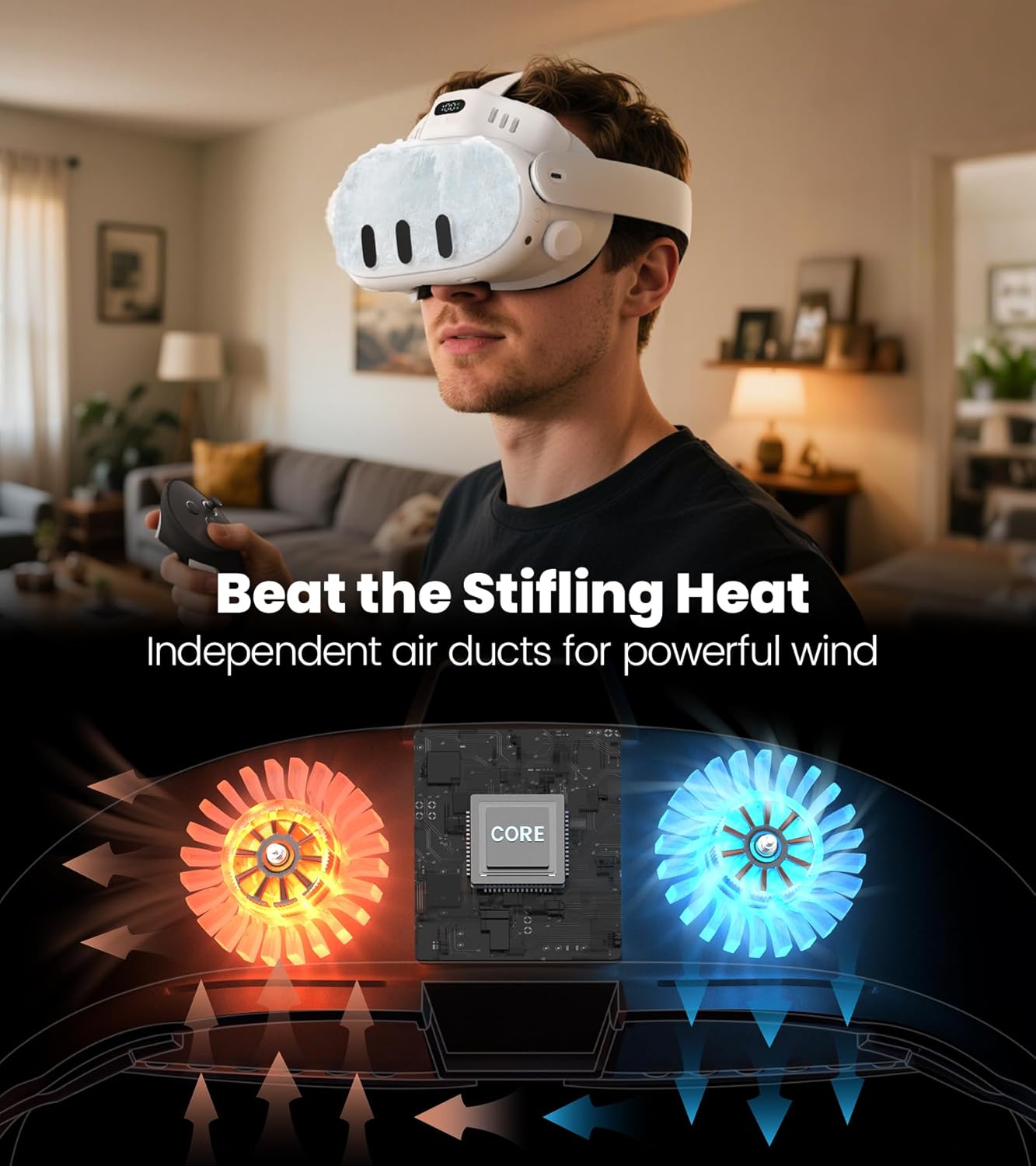Dual Cooling Fan,Only Compatible with Meta/Oculus Quest 3,Matching Face Cushion＆Facial Interfaces for Anti-Fog,Fits Original Head Strap