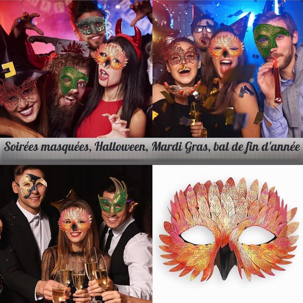 Masque Bal Masqué Femme Coloré Plumes Masque Venitien Carnaval Accessoire Soirée Déguisement Élégance et Mystère