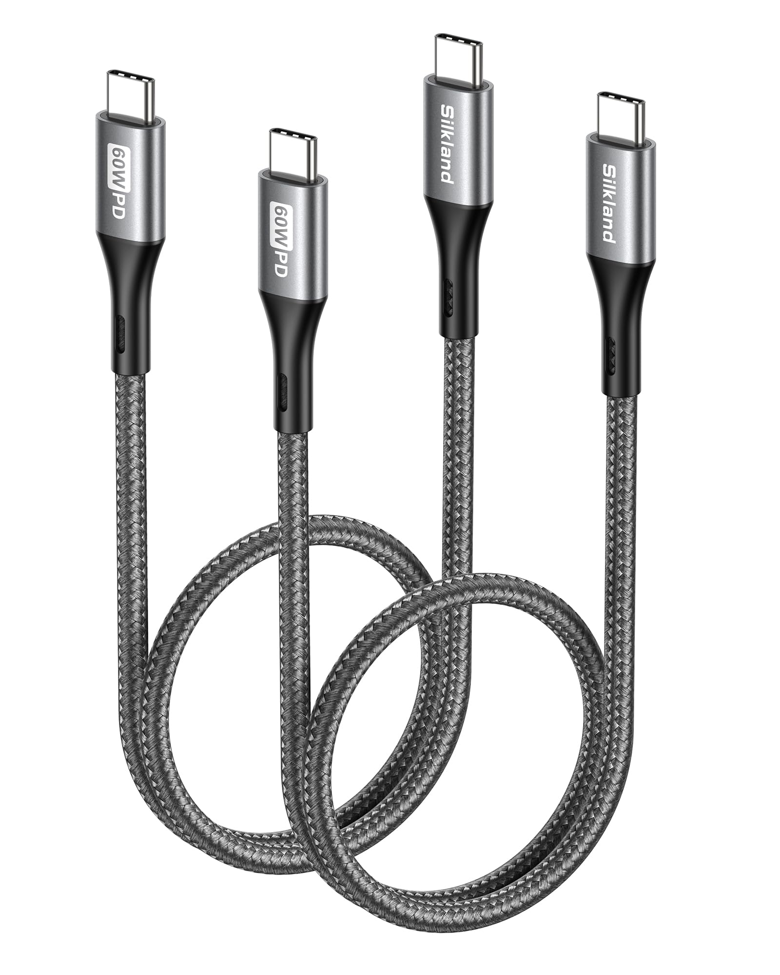 Silkland USB C auf USB C Kabel 0.5M 2Stück 3A/20V 60W, PD 3.0 & QC 4.0+, 50CM Ladekabel für iPhone 17 Pro/Air, 16 15/Pro Max/Plus, Samsung S25 Ultra/S23/S22/S21, iPad Pro/Mini, MacBook Air/Pro, Pixel