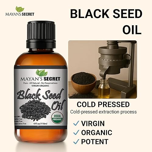 Miniatura 6 de Mayan's Secret - Aceite de semilla de comino negro prensado en frío de 4 onzas orgánico certificado por USDA -Nigella Sativa prensado en frío,
