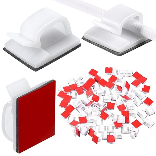Blulu 100 clips adhesivos para cables a granel para organizador de cables, ganchos de luz al aire libre para cadena de luces de pared de Navidad,