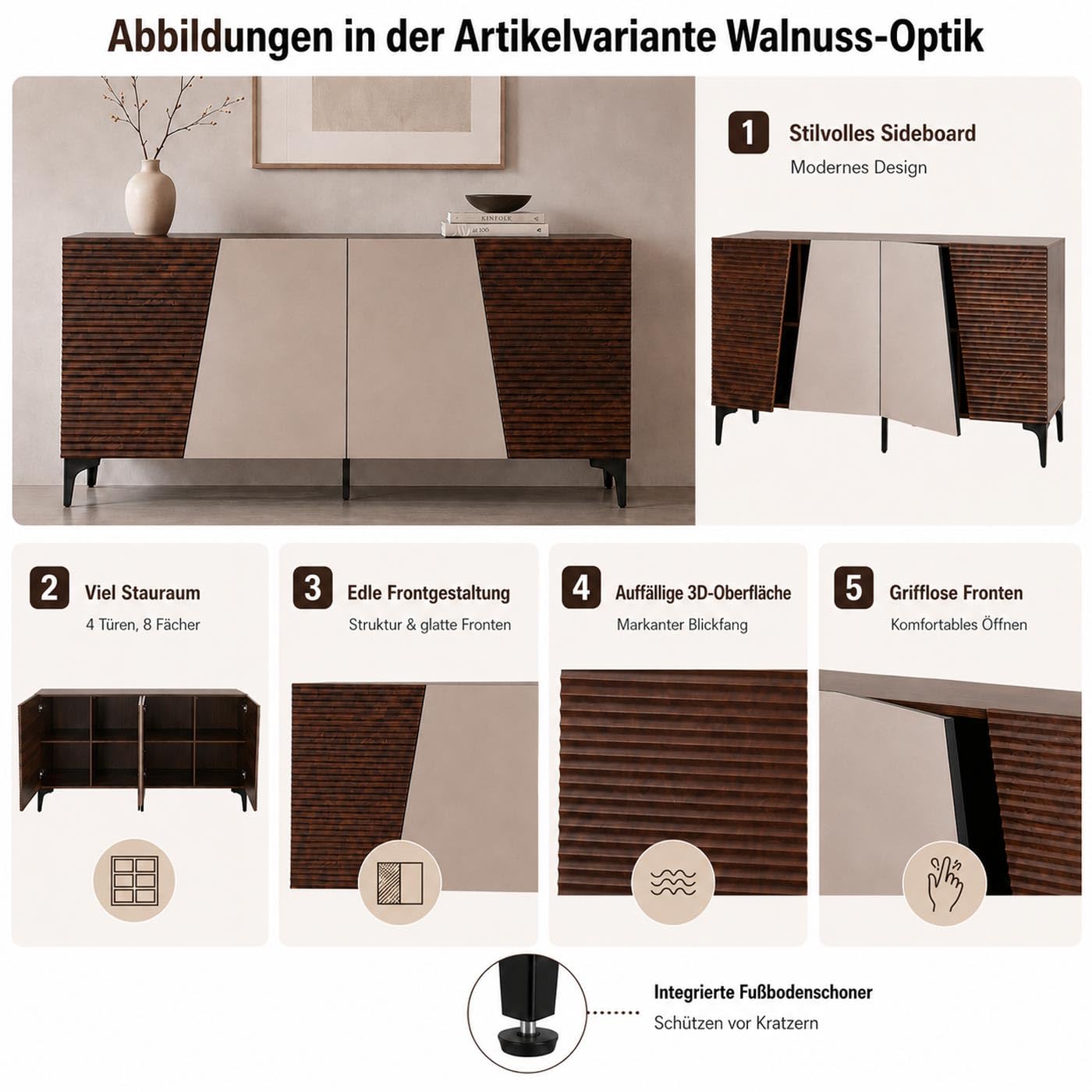 Mendler Komoda HWC-Q83, komoda na drzwi, struktura 3D, schowki MDF melamina, 80 x 160 x 42 cm, wygląd dębu