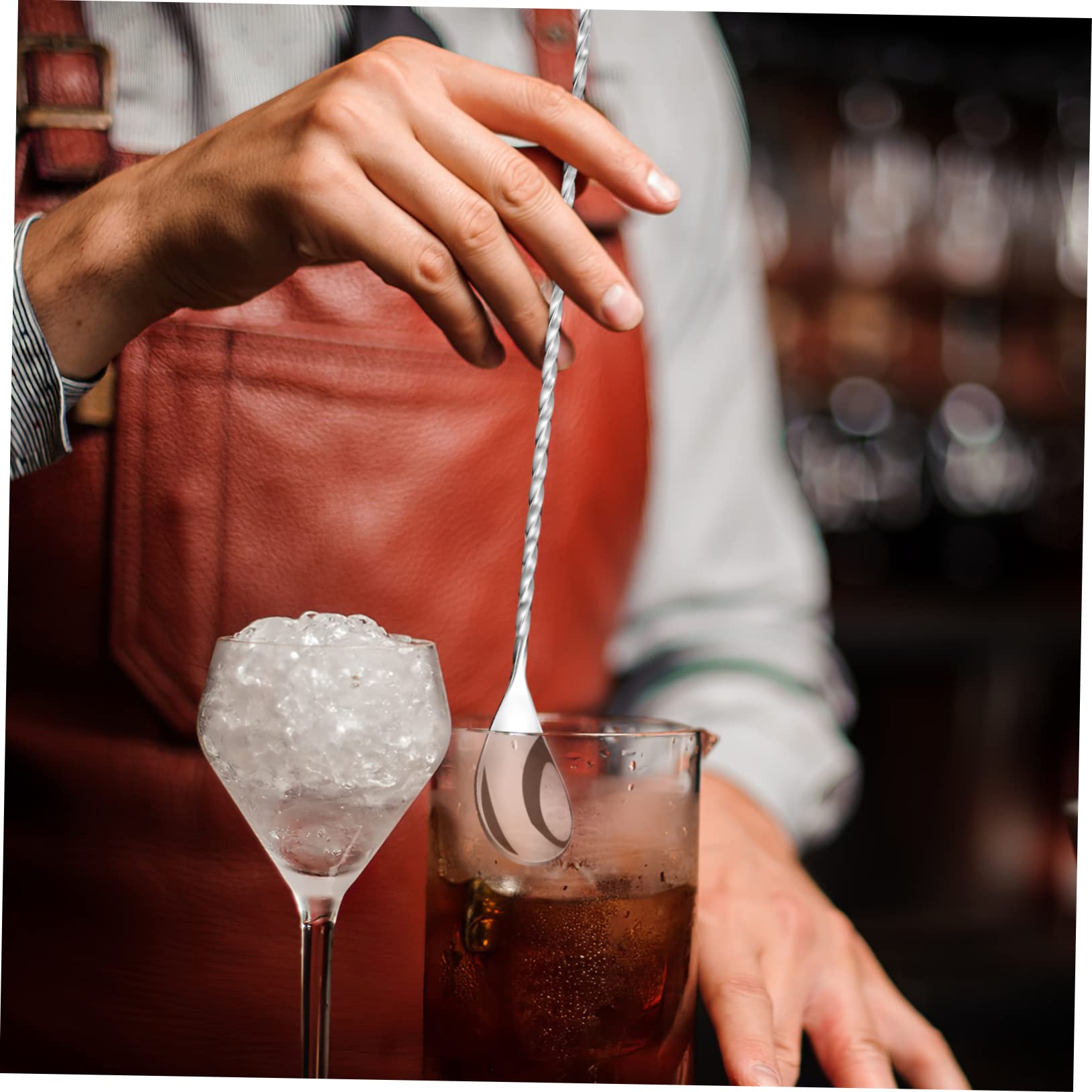 6 Cucharas de Cóctel de Acero Inoxidable, Cucharas Largas de Barra en Espiral, para Mezclar Bebidas y Vino, Mango de Agarre Cómodo