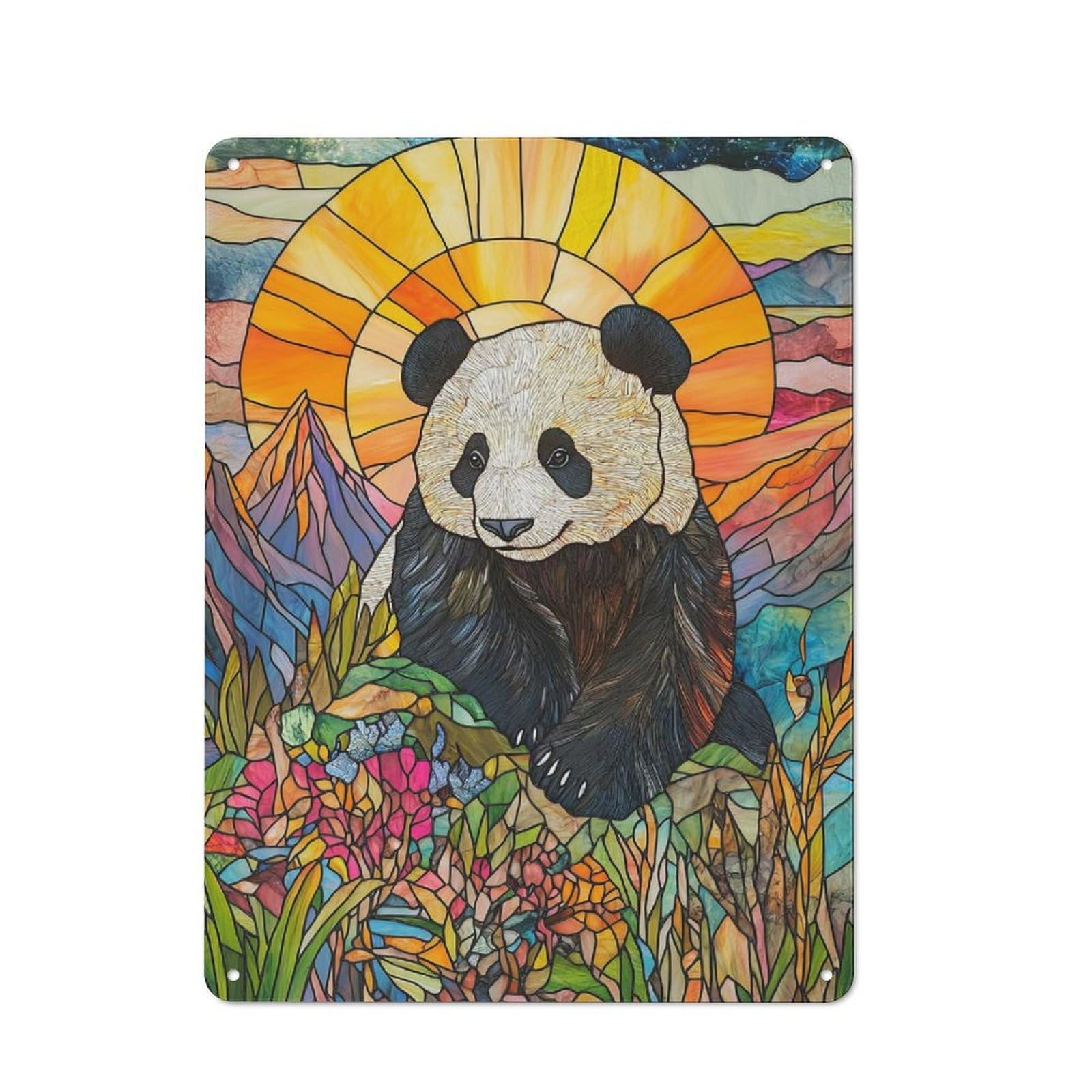 Junmoney Panda In Mountain Sunset Retro Metal Plaque 40X30cm Featuring For Home Bar Wall, For Room Styling Across Home Bars And Entertaining Spaces