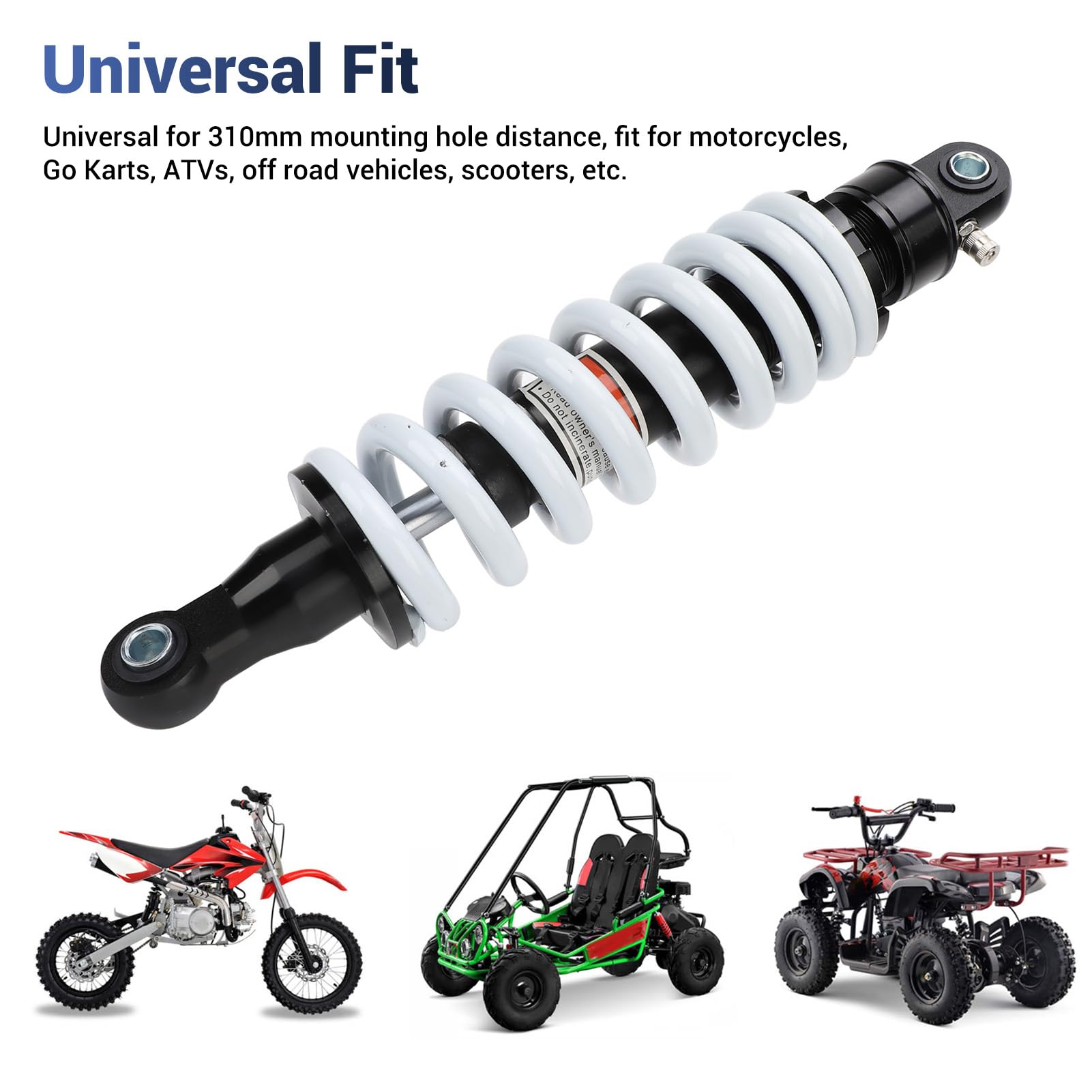 Assorbitore Posteriore 310 Mm, Lega di Alluminio CNC con Molla Ad Alte Prestazioni, più, Smorzamento Migliorato, Adattamento Universale per Motociclette, Kart GO, ATV,