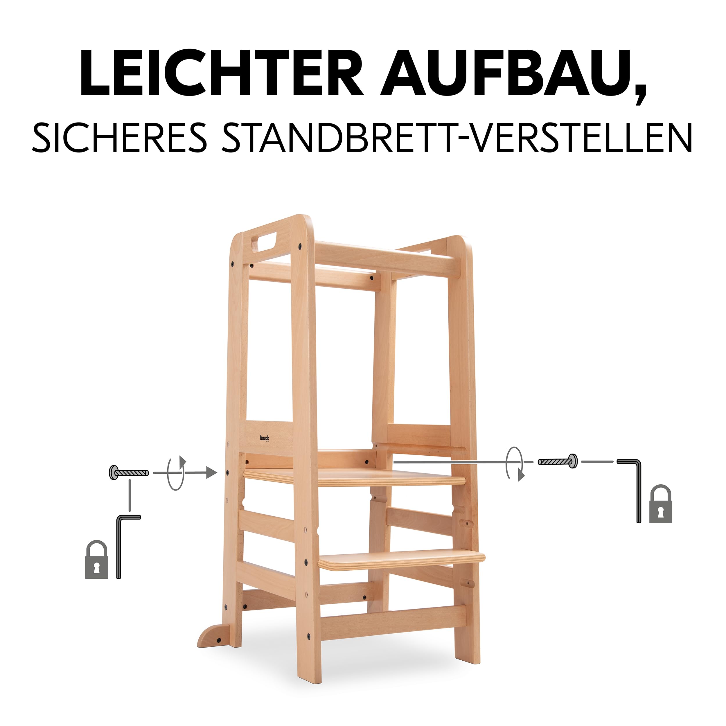hauck Learn N Explore Natural Lernturm inkl. Puzzle N Fit - Natural | Mitwachsender Kinder Lernturm aus Buchenholz, ab 1 Jahre bis 40 kg, höhenverstellbares Fußbrett