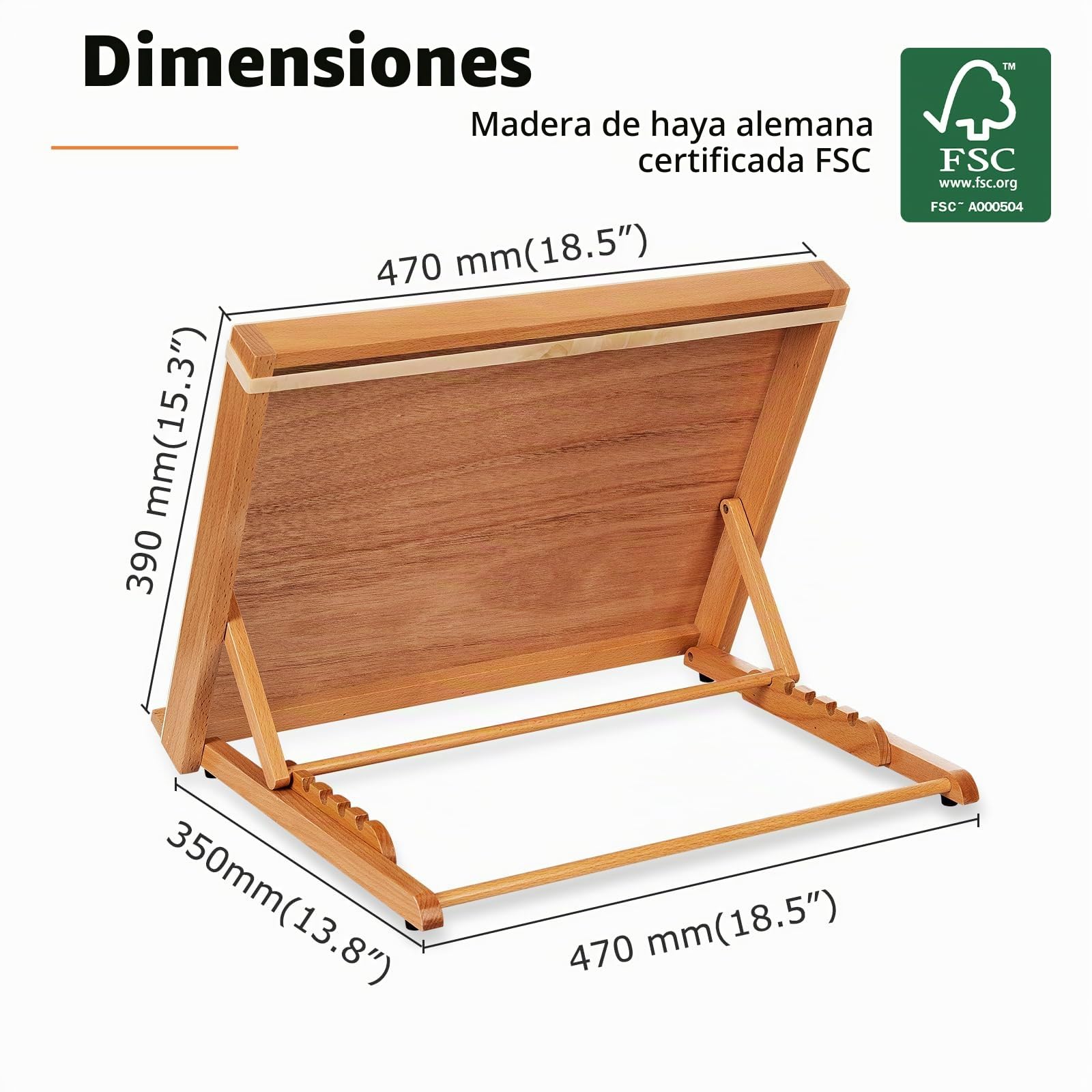 DJAR Mesa de Dibujo de Madera, Caballete de Mesa y Tablero de Bocetos 47 x 36 cm, Soporte de Dibujo con Ángulo Ajustable en 5 Posiciones