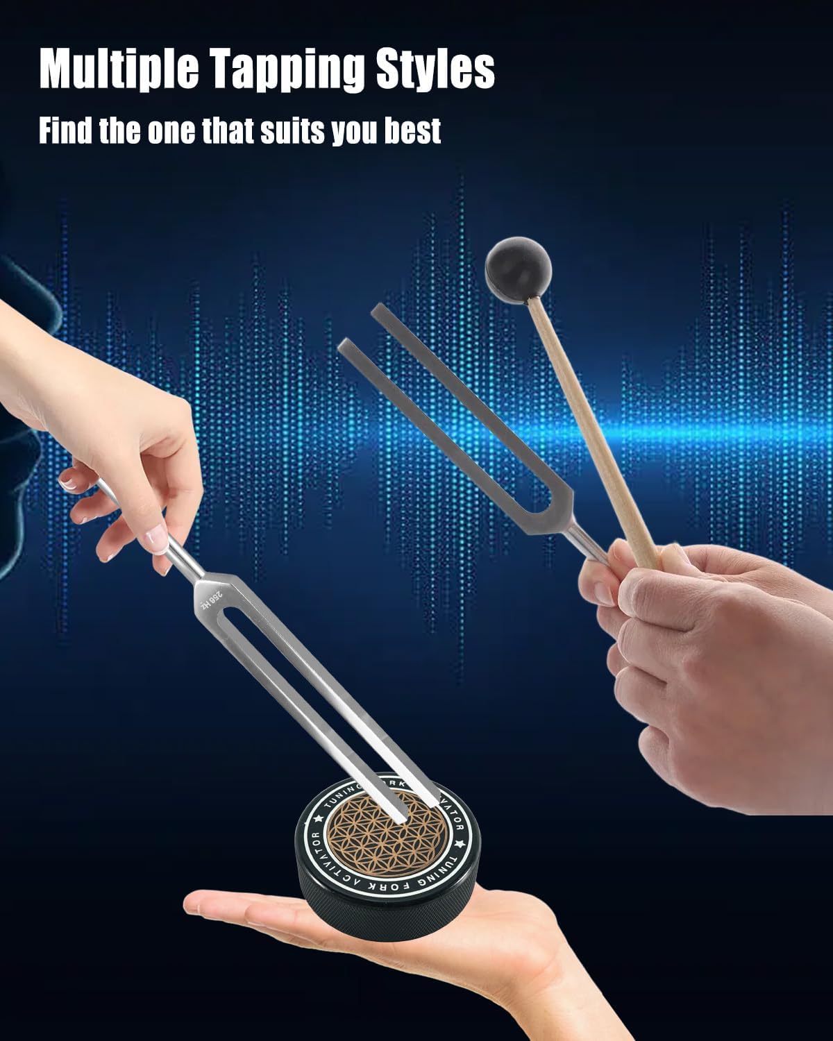 Tuning Forks for Healing Set 128Hz 136.1Hz 256Hz 384Hz, Aluminum Alloy Tuning Forks with Legs, Activator, Reflective Hammer and Leather Pouch for Meditation & Chakra Balance