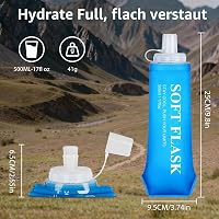 Euqvunn skladacia fľaša 2 ks, bez BPA, opakovane použiteľná soft flask 500 ml, s nepriepustným uzáverom, na behanie, turistiku, kempovanie 4