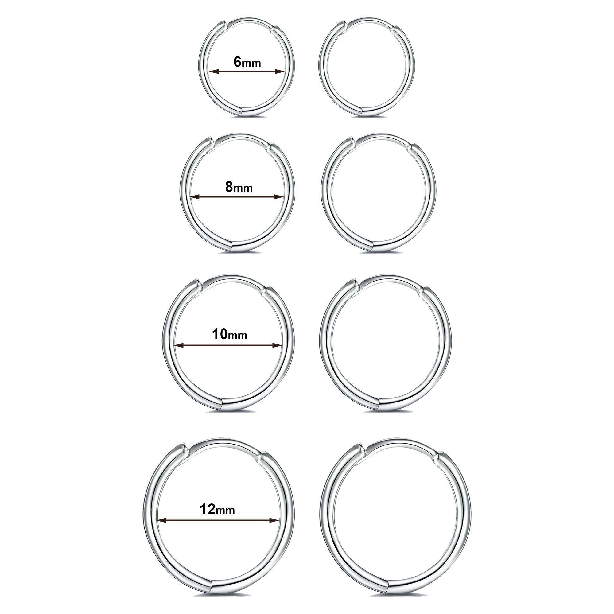 Arrancadas pequeñas de plata de ley 925, chapadas en oro blanco de 14 quilates, infinitos, para cartílago, para mujer, hombre y adolescente, Base de chapado en oro, 7Plateado-3 pares 6/8/10 milímetros 4