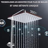 Rainsworth Kit de barre de douche réglable chromée, 30,5 cm carrée en acier inoxydable à jet de pluie, douchette à main avec 3 types de jet, ensemble de douche à hauteur réglable sans robinet - 5