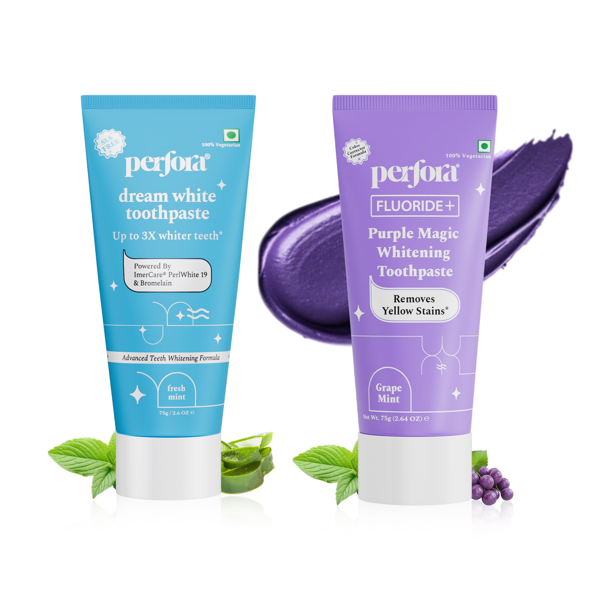 Perfora Teeth Whitening Combo - Whitens Teeth in 1 Use | Enamel-Safe & Sensitivity-Free Oral Care Formula For Tooth Stain Removal | Purple Toothpaste-75gm & Dream White Toothpaste-75gm-image-42