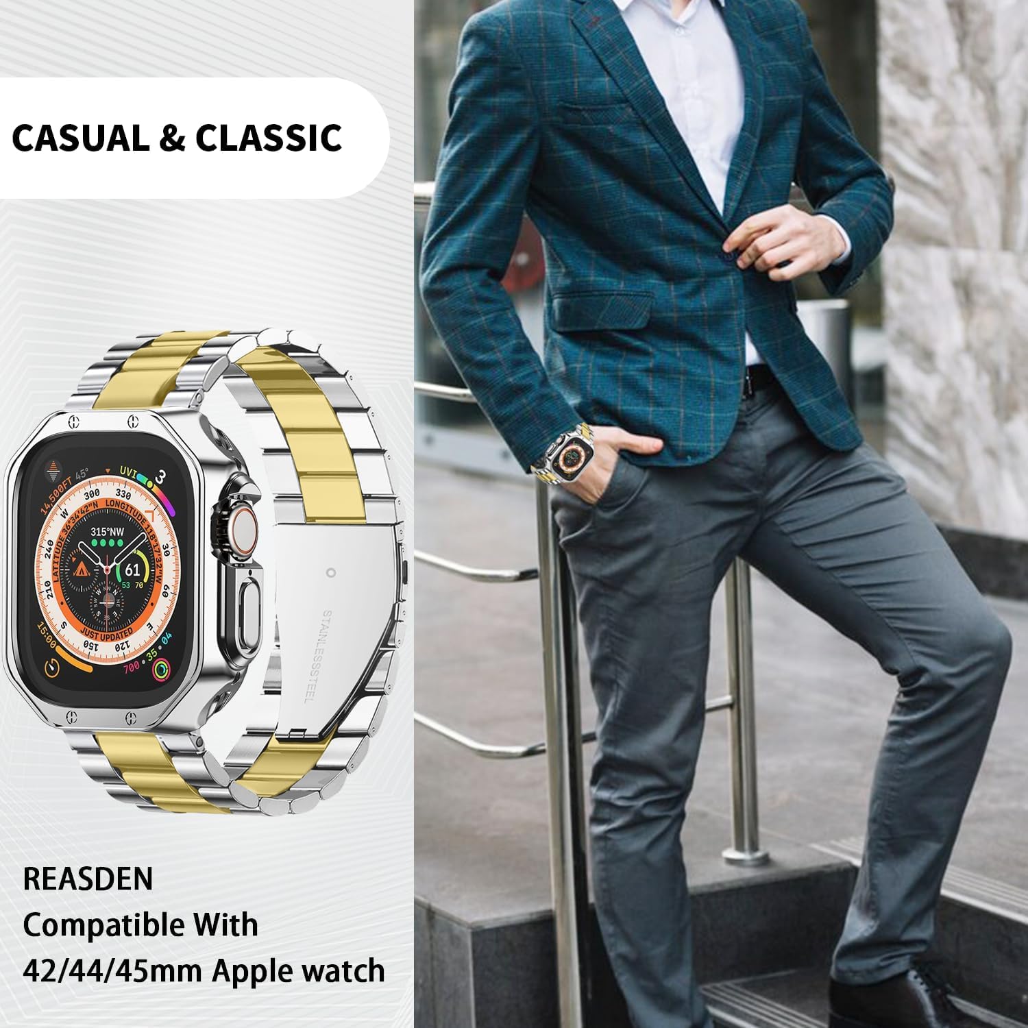 Compatible With Apple Watch Band and Case Iwatch Ultra Series 11 10 9 8 7 6 5 4 3 2 1 SE 42mm 46mm 49mm 45mm 44mm 41mm 40mm 38mm Men Women Classic Executive Classy Stainless Steel Metal Business - Image 4