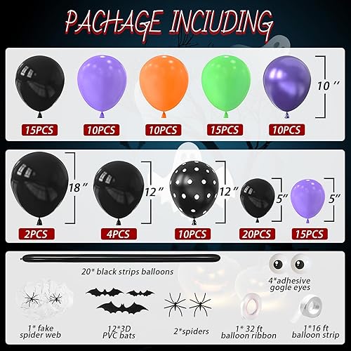 Miniatura 2 de Kit de arco de guirnalda de globos de Halloween con tela de araña y calcomanía de murciélago 3D, globos de araña, globos de araña, globos negros,