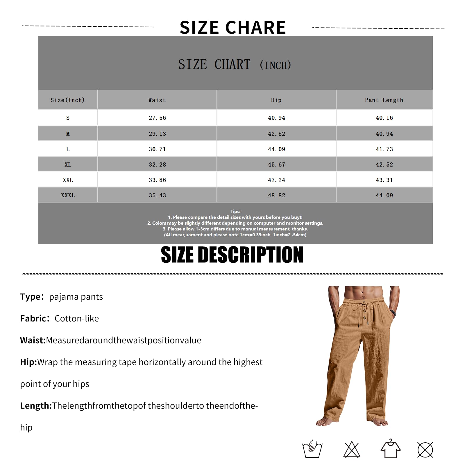Generisch Gerade Bein Sommerhose Herren Lang Leinen Baumwoll Mix Kordelzug mit Taschen Bequeme und atmungsaktive Freizeit Hose
