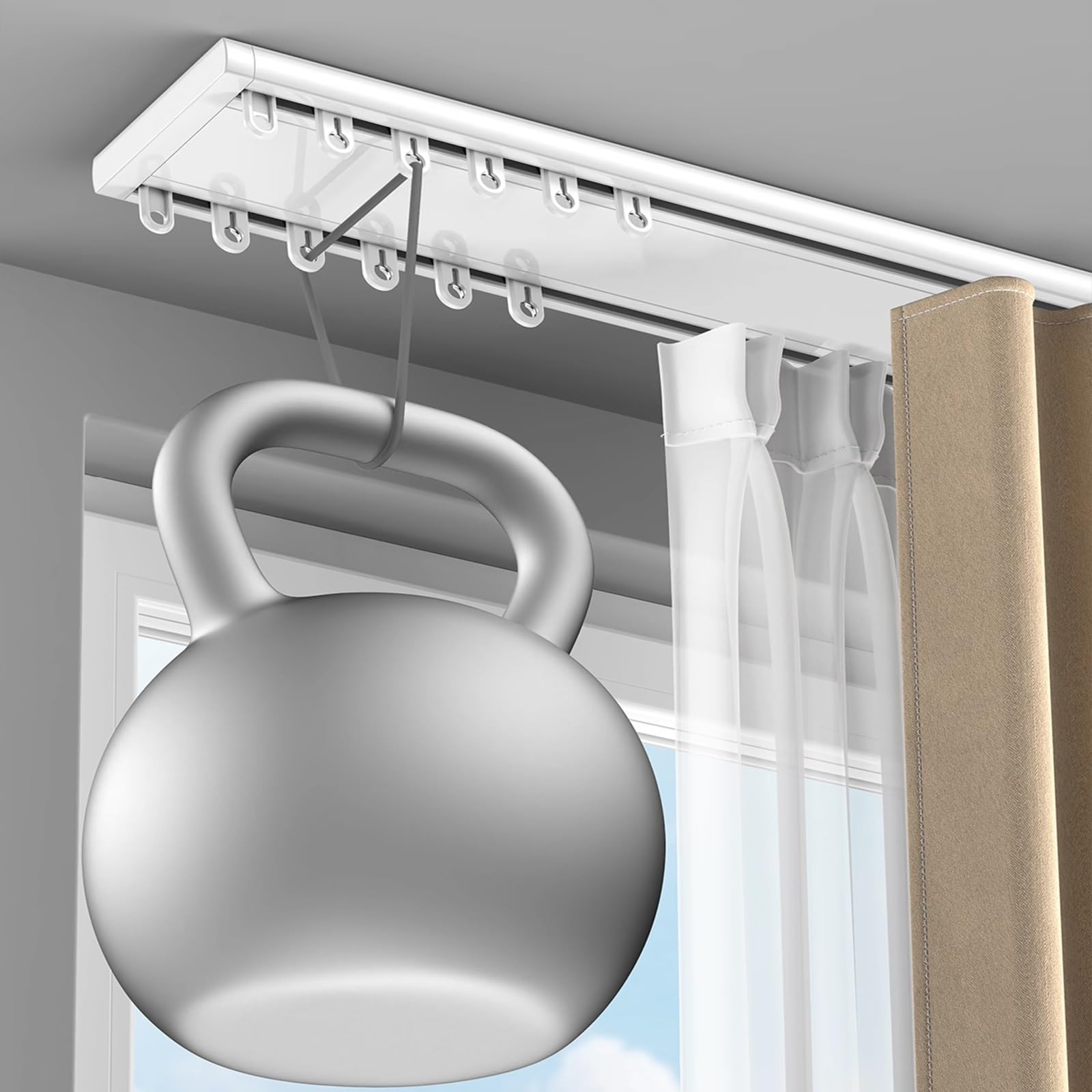 Système de rail de rideau de plafond – Tringle en aluminium blanc à 2 canaux avec glissières lisses, design personnalisable pour rideaux modernes, 4,7 m, idéal pour une utilisation en intérieur