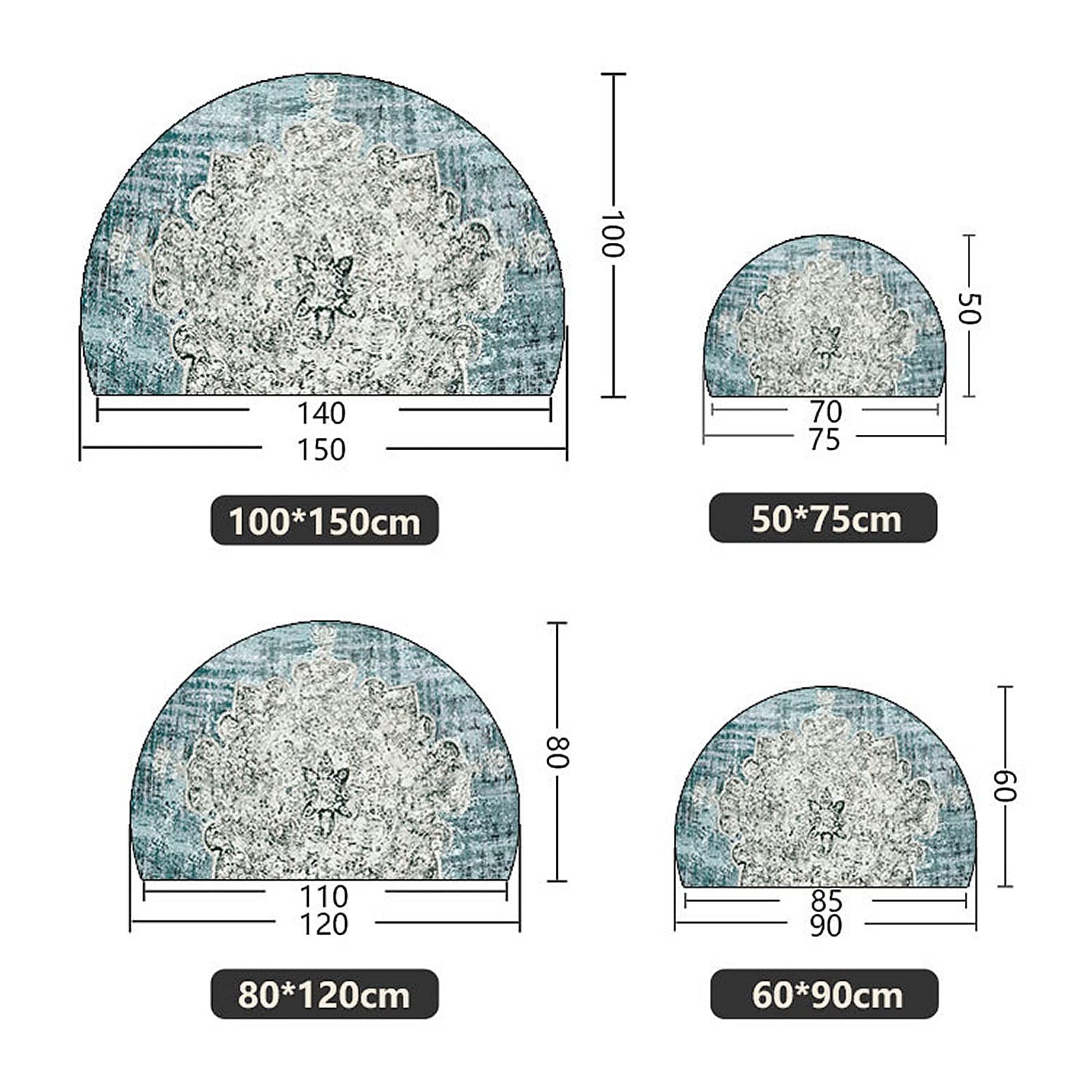 YEARLY Extra große halbrunde Fußmatte, American Welcome Mat, Outdoor Indoor Eingangsmatte rutschfeste Fußmatte im europäischen Stil für den Einstieg (Color : H, Größe : 70 * 110cm)