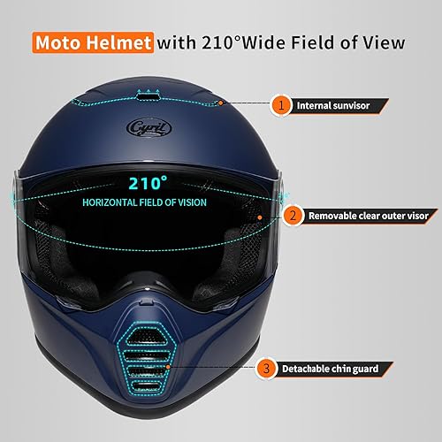 Miniatura 2 de Casco de motocicleta, casco de motocross de cara completa aprobado por puntos con doble filtro de carbón activado y ranura para auriculares