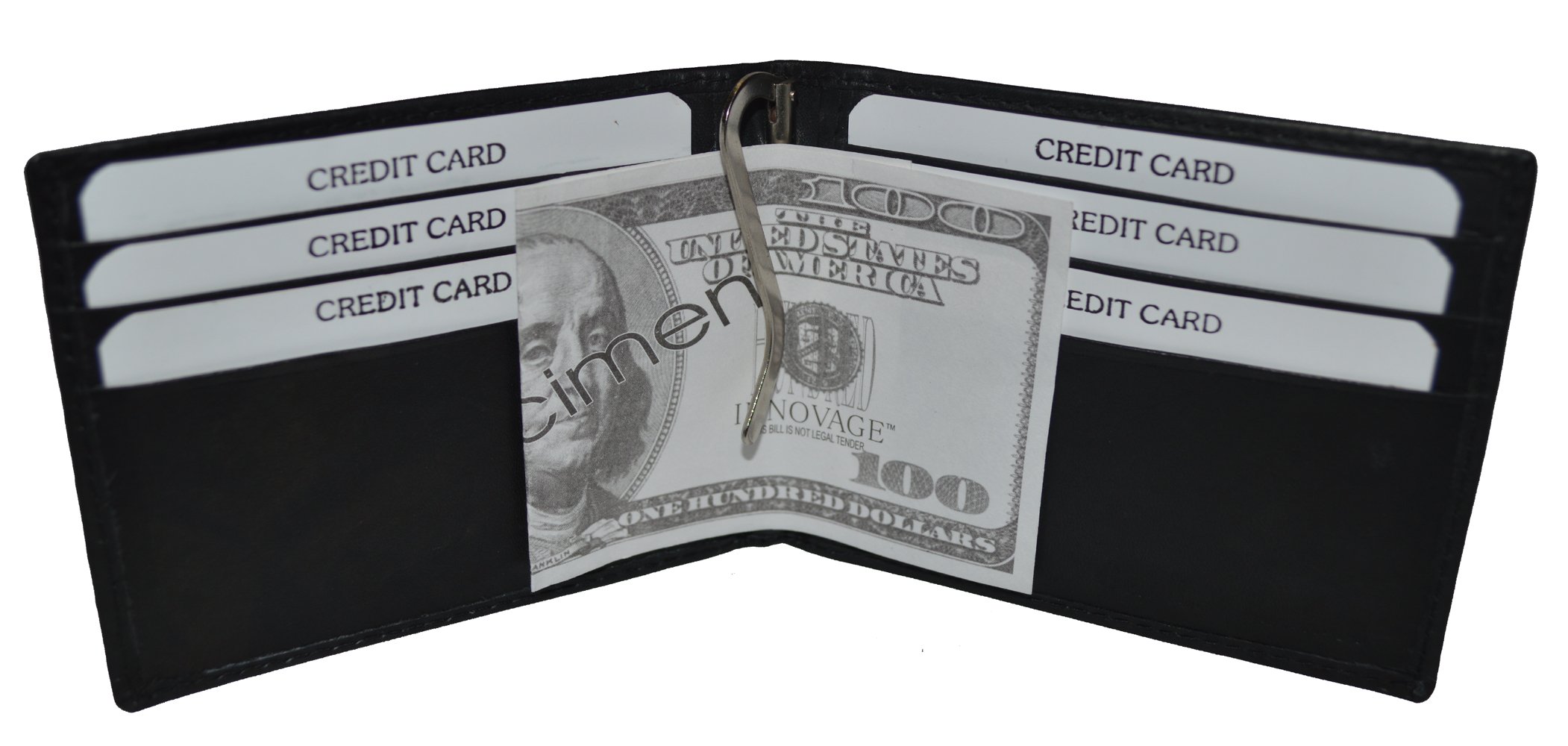 Leatherboss Genuine Leather Slim Magnetic Minimalist Bifold Money Clip Cash Wallet with Credit Card Holder Slots, Black