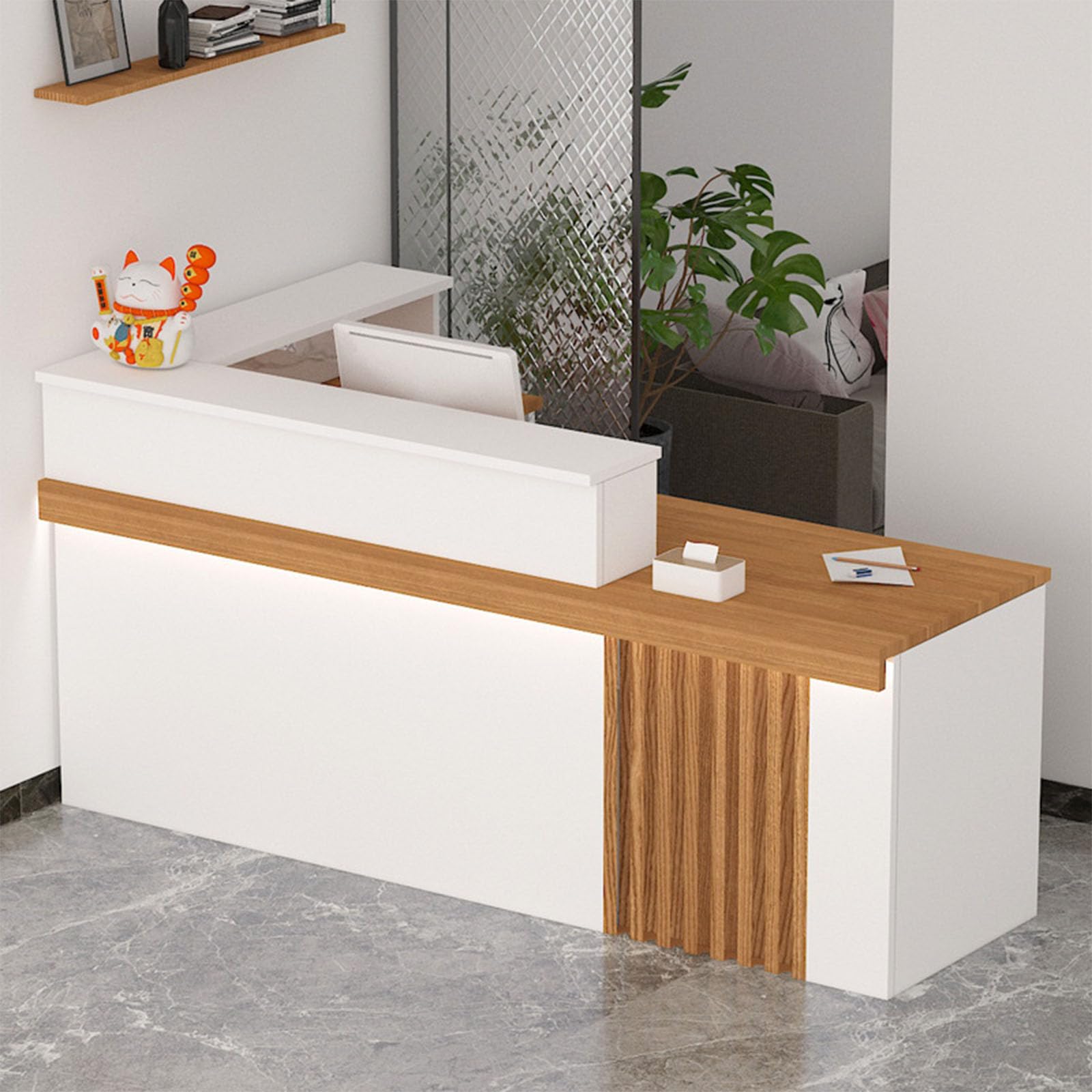 Mostrador De Recepción 140cm Con Cajón Con Cerradura - Para Oficina, Tienda O Peluquería, Color Mármol, Estructura De Acero