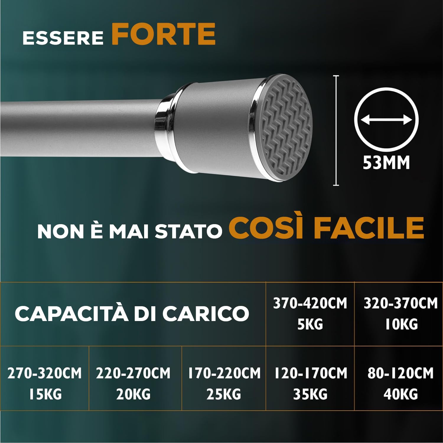 MEISENBERG Bastone Telescopico Tenda 370-420cm, Grigio, Ø 32 mm, Bastoni Tende a Pressione per Finestre, Divisori per Ambienti e Cucina