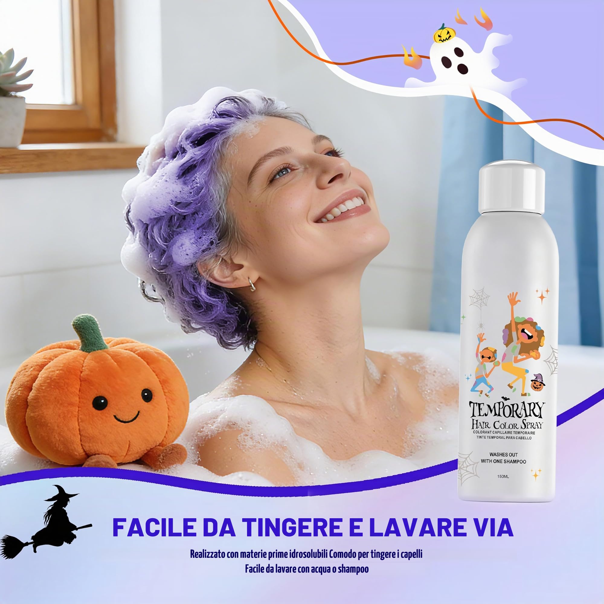 Spray per capelli temporaneo viola per bambini, alternativa alla tintura dei capelli istantanea per ragazze, ragazzi, adolescenti, donne, usa e getta, veloce per feste, cosplay, Natale, Halloween, 150