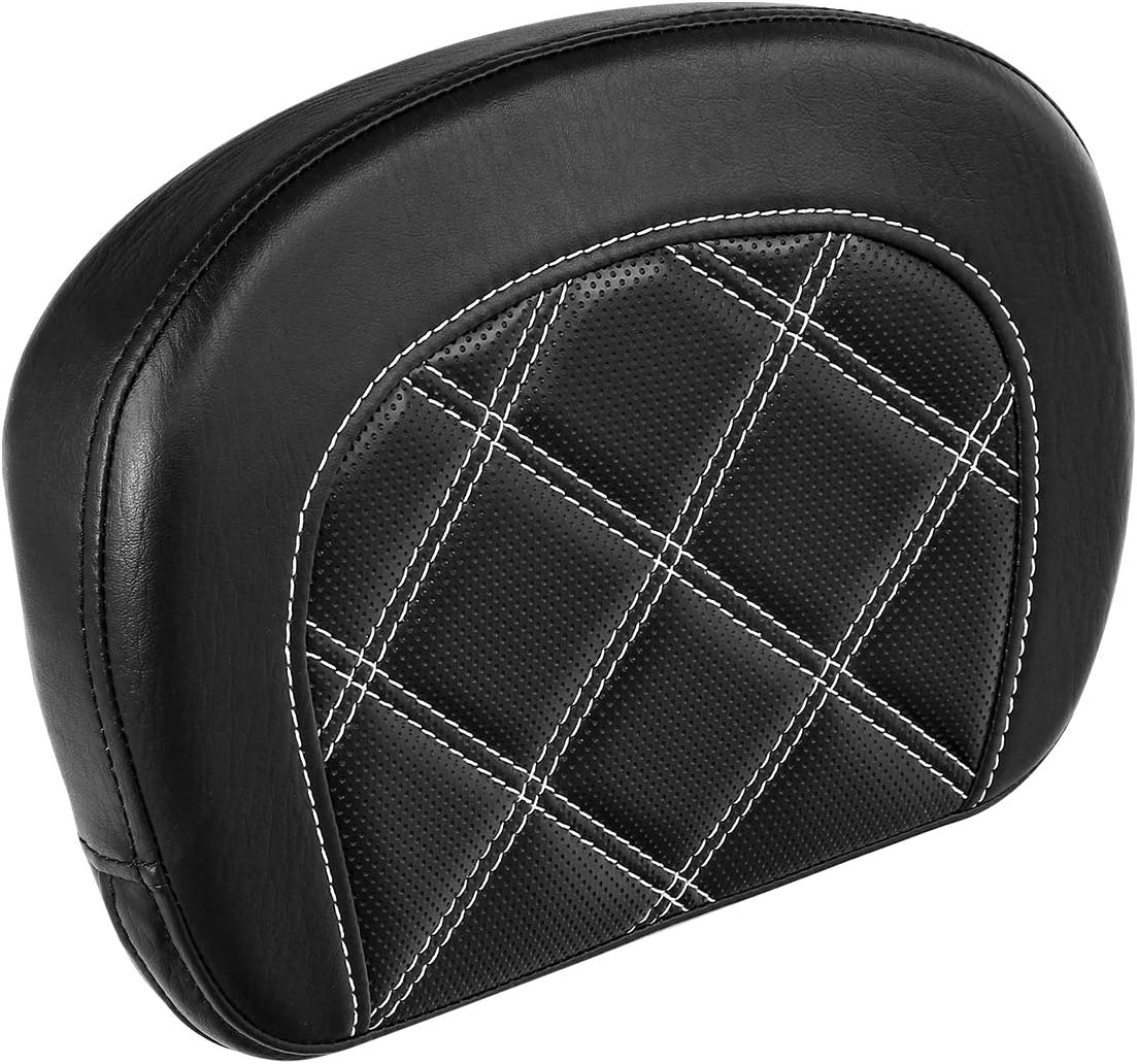 TCT-MOTORPARTS Passenger Sissy Bar Backrest Pad Fits for Harley Touring 1994-2023 Road King CVO Electra Street Road Glide Solftail Heritage Classic White Stitching