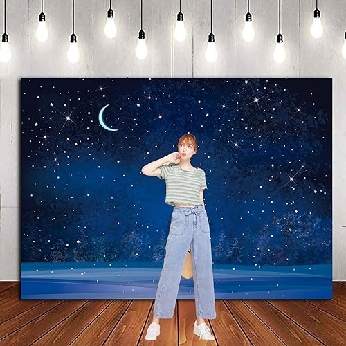 Miniatura 2 de Fondo fotográfico de cielo nocturno, nieve, nieve, luna, borroso, abeto, bosque, bosque, fotográfico, para baby shower, Navidad, feliz año nuevo,