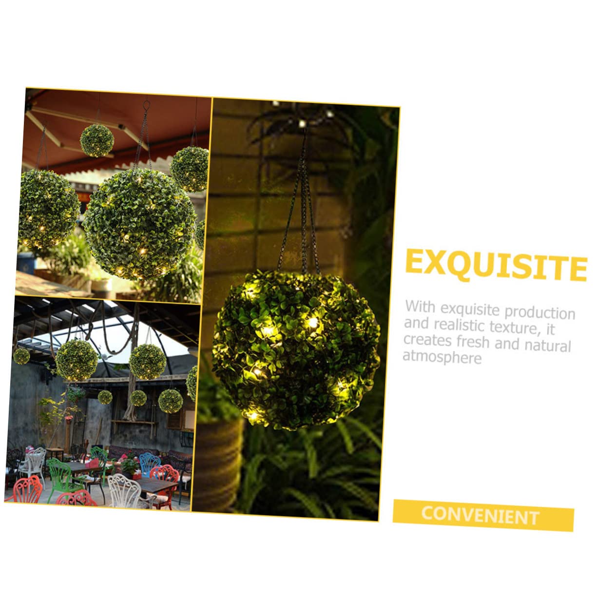 Amosfun Solar Hängelampe für Garten Künstliche Buchsbaumkugel mit LED Beleuchtung Grün mit Hängekette Kunststoff und Eisen