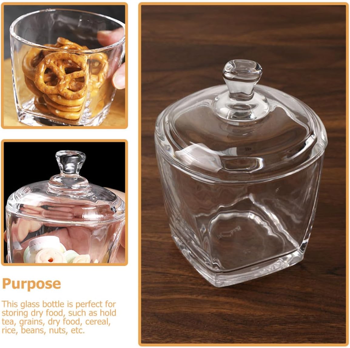 2pcs 260ml Small Glass Jar with Lid, Candy Storage Container, Glass Cookie Canister for Kitchen Pantry Food Organization