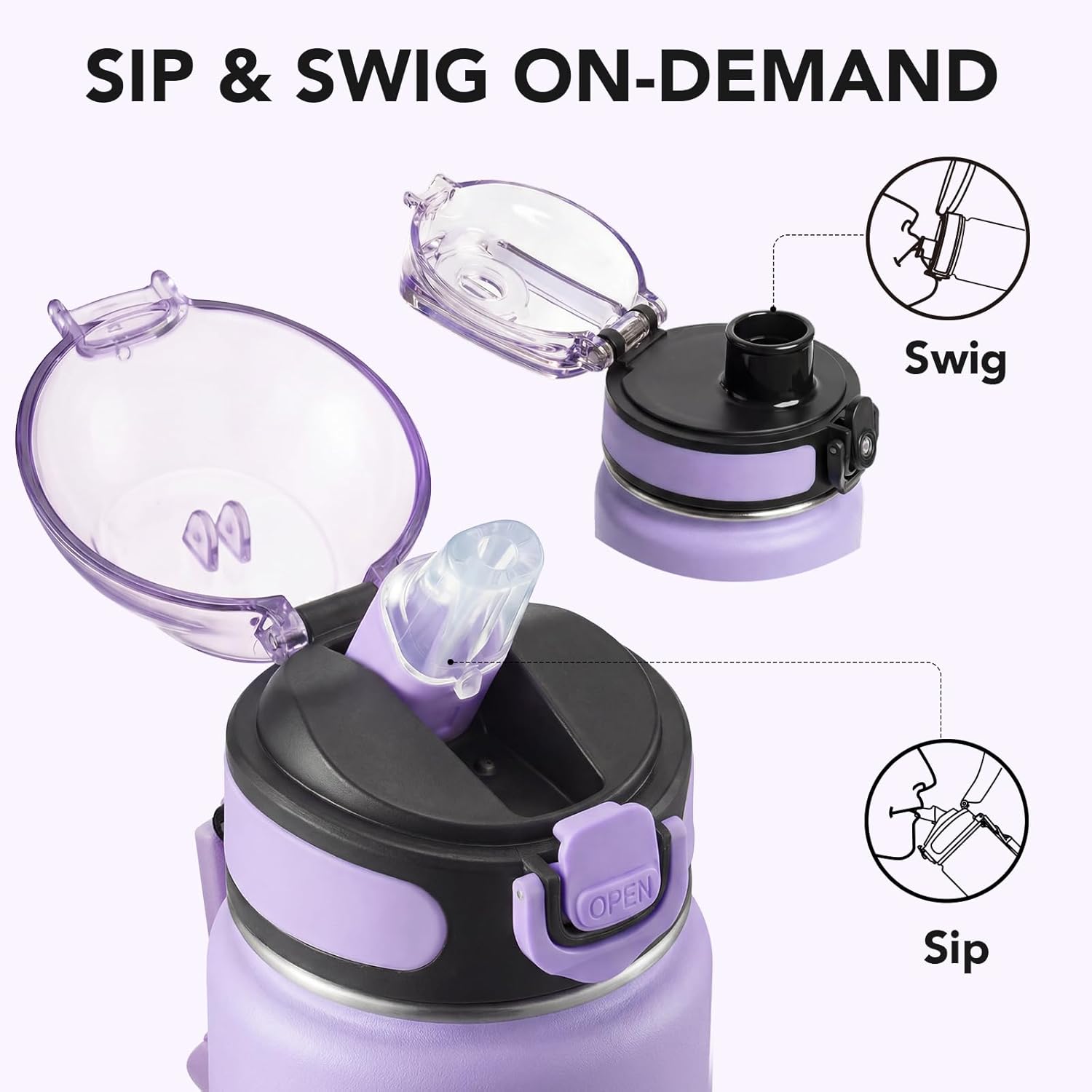 Enerbone 32 oz Insulated Water Bottle, 32oz 2 Lids (with Straw/No Straw), Stainless Steel Double Wall Flask for Hot & Cold Drinks, Leakproof Travel Bottle for Gym, Office, Hiking