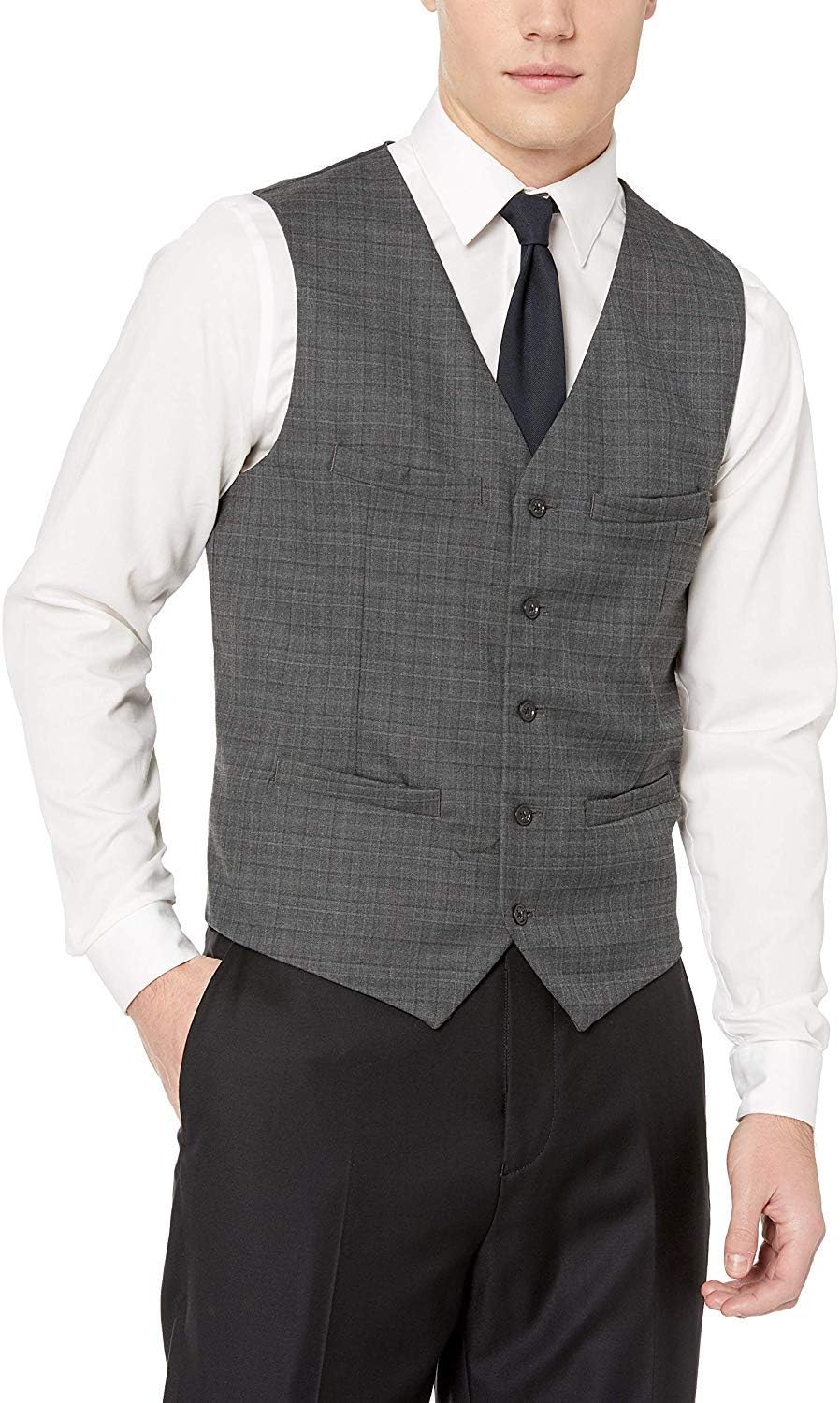 Perry Ellis mens Slim Fit Washable Plaid Suit Vest