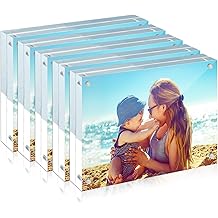 HELPLEX 5 Pack 4x6 Acrylic Picture Frames, 20mm Thicker Frameless Clear Frame Double Sided Magnetic Frame, Free Standing Desktop Display Stand Acrylic Frames