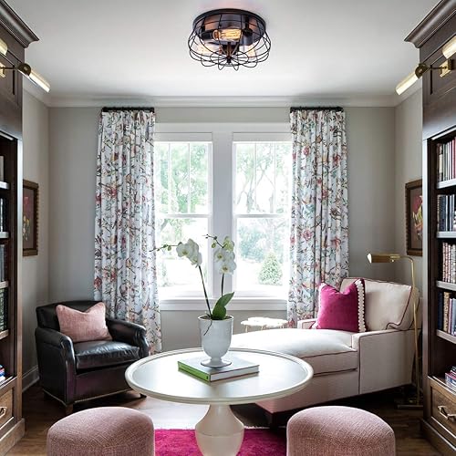 Miniatura 8 de VILUXY Lámpara de techo industrial negra semiempotrada de 3 luces rústicas con jaula de metal para cocina, sala de estar, comedor, dormitorio,