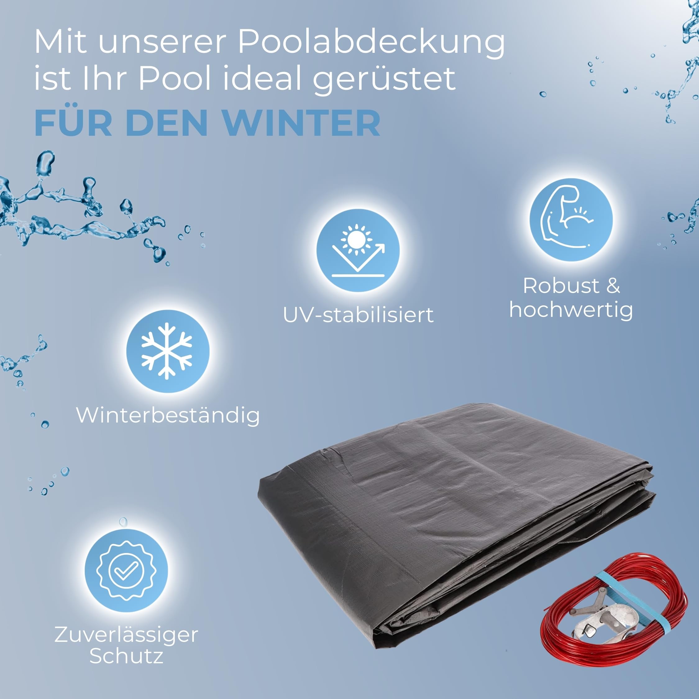 Duraol Poolabdeckung rund I 5,50 m Durchmesser I Hochwertige Pool Abdeckplane mit Materialstärke 220g/m² I Robuste Abdeckplane Pool rund mit Randverstärkung I Beidseitig beschichtet & wasserdicht