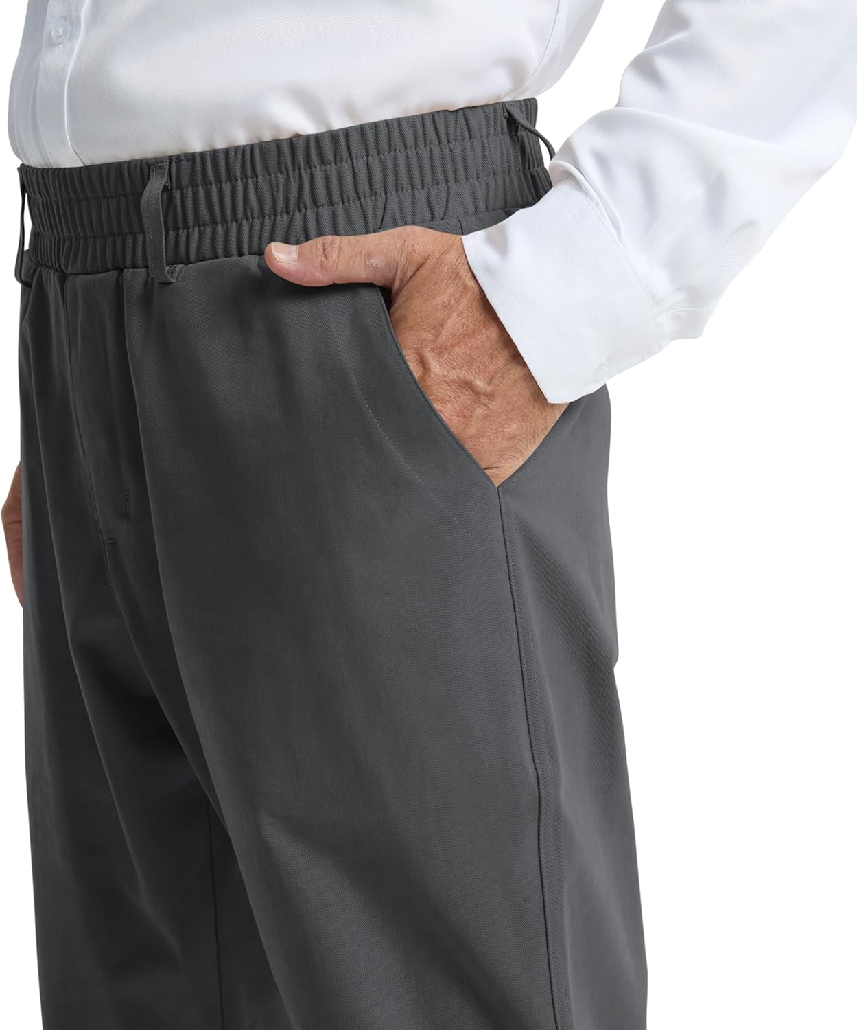 LETAOTAO Mens Elastic Waist Dress Pants - Cotton Twill Stretch Waist Pull On Slacks with Magnetic Button Fly for Seniors - Image 6