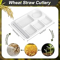 Vista 15 de Pinkunn 12 Pcs 14'' Large Divided Plates Unbreakable Wheat Straw Lunch Trays 6 Compartments Cafeteria Trays Microwave Dishwasher Safe Food Separator