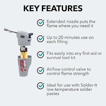 Micro-Jet Torch (MJ-310) | Mini Butane Torch Lighter with Extended Nozzle and Child Safety Lock | Piezo Electronic Ignition | Butane Refill Blow Torch, Soldering Tool, and Grill Lighter