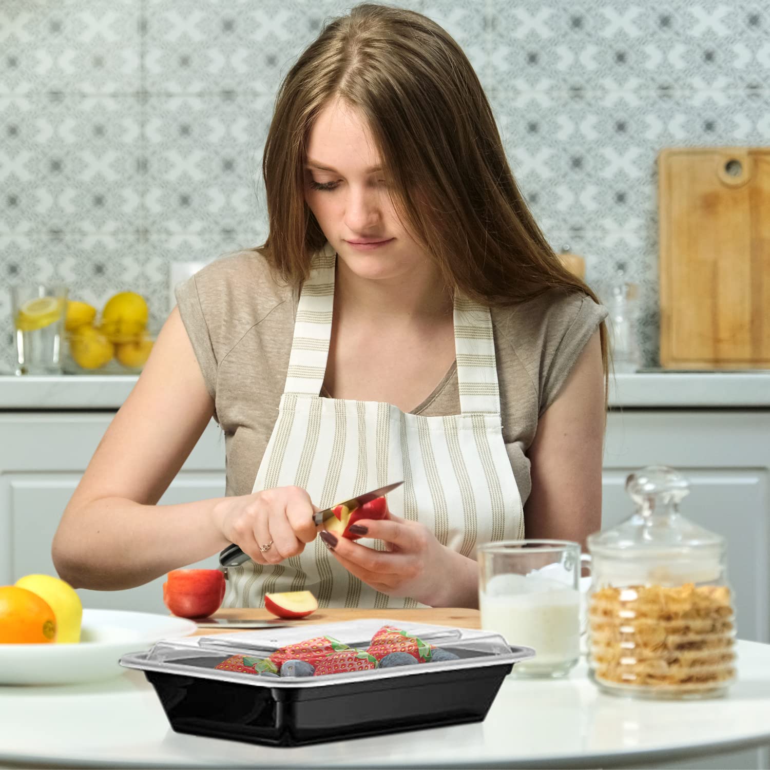 Contenitori per alimenti con coperchi, scatole Bento, contenitori per alimenti (88 once, nero, 50 pezzi, in plastica)