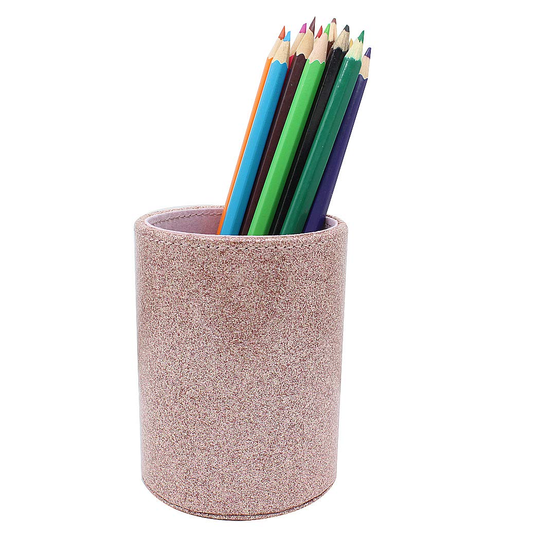 Portapenne Glitter Rosa In PU - 10 Pezzi, Per Ufficio, Scuola, Casa, Regalo Donna