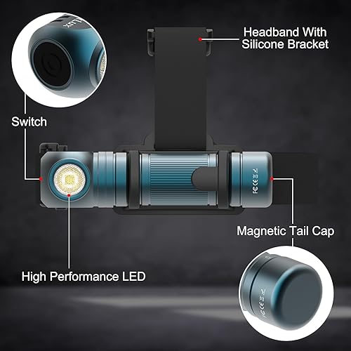 Miniatura 6 de Linterna frontal recargable  1500 lúmenes en ángulo recto diadema LED, linterna impermeable para adultos al aire libre, camping, senderismo, pesca,