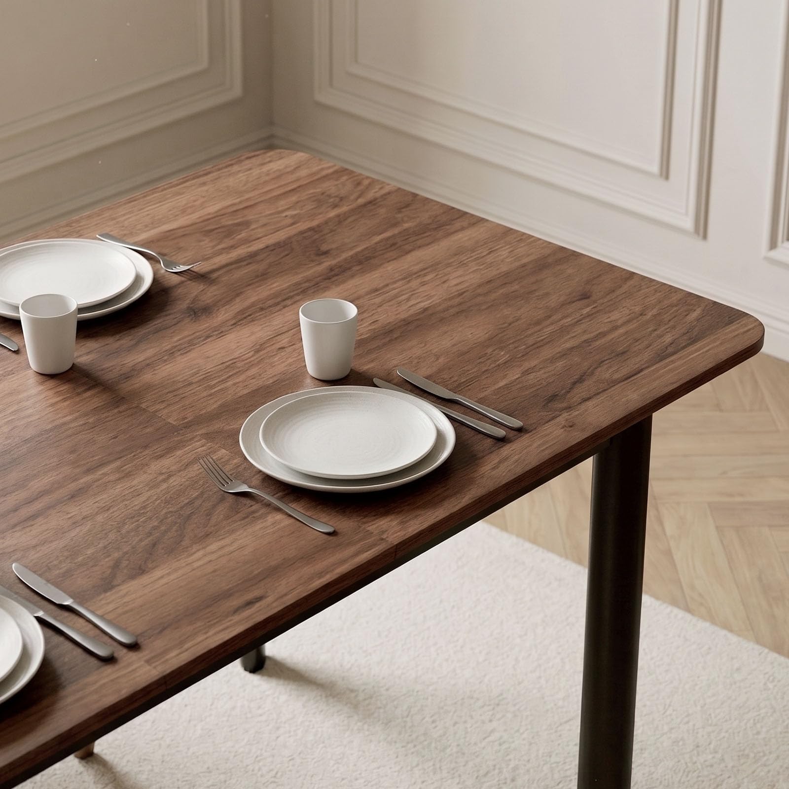 JIEXI Erweiterbarer Esstisch, 160-200 cm, Walnussholz, rechteckig, Küchentisch mit Metallbeinen, platzsparend, für Wohnzimmer, Wohnung