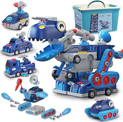 Juguete magnético para vehículos, 5 en 1, camiones de construcción de herramientas que se transforman en dinosaurio, robot STEM para ensamblar el